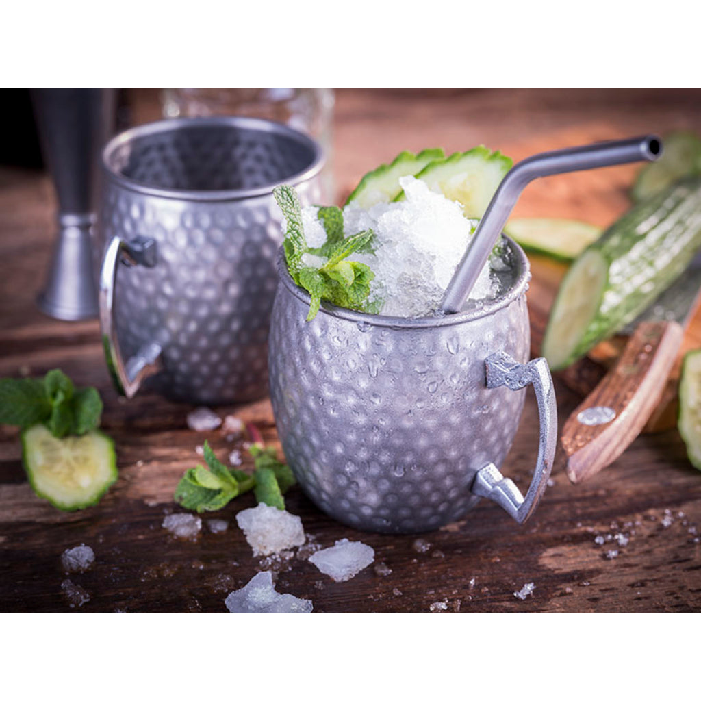 4ER SET COCKTAILBECHER MOSCOW MULE - 500 ml, Edelstahl Antik Gehämmert
